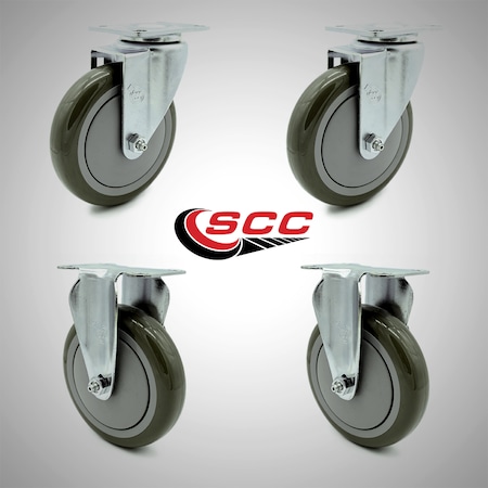 Service Caster 5 Inch SS Gray Polyurethane Swivel Top Plate Caster Set with 2 Rigid SCC SCC-SS20S514-PPUB-2-R514-2